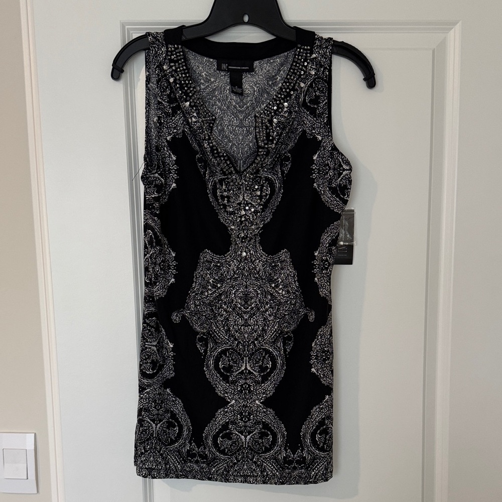 INC International Concepts Black and Silver Tank Top